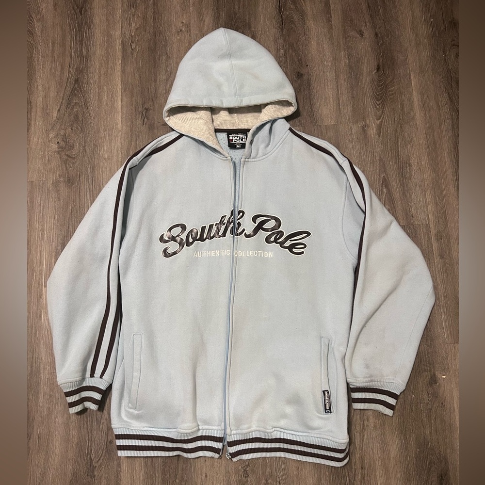 Vintage Y2k SouthPole Jacket Hoodie Light Blue Men’s Sz Medium *No Zipper*